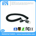 Haute qualité Spring Coiled USB 2.0 A à Micro USB B mâle à mâle Charge de données Câble rétractable 1m
